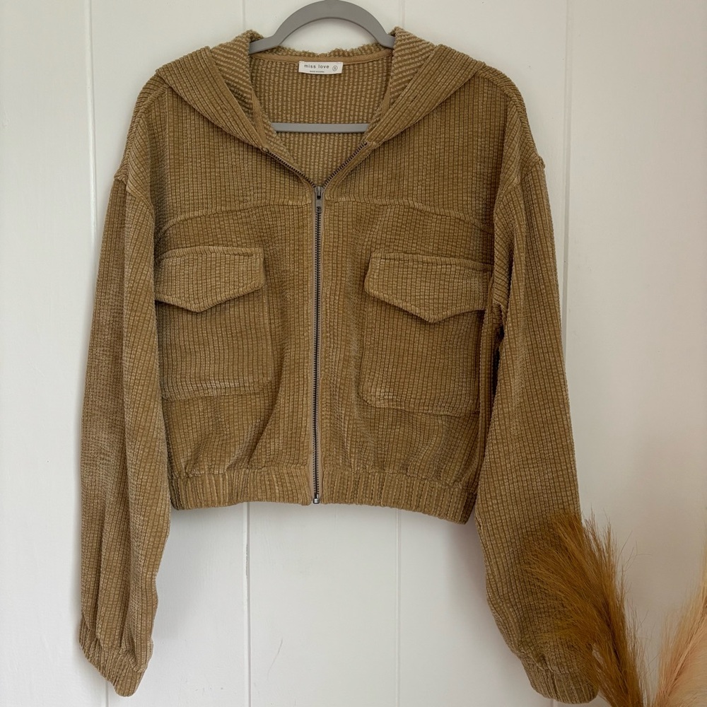 Stylish Tan Corduroy Utility Jacket - Picture 2 of 6